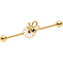 Load image into Gallery viewer, 14G Gold Tone Loopy Wings Bee Flower Industrial Barbell 38mm
