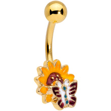 将图片加载到图库查看器，Gold Tone Red Yellow Butterfly Belly Ring
