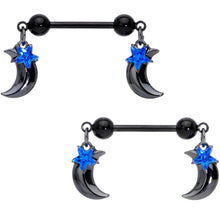 将图片加载到图库查看器，14G 9/16 Blue Gem Star Moon Dangle Nipple Ring Set
