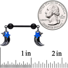 将图片加载到图库查看器，14G 9/16 Blue Gem Star Moon Dangle Nipple Ring Set
