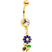 将图片加载到图库查看器，Clear Gem Gold Tone Blue Green Snail Flower Dangle Belly Ring
