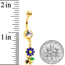 将图片加载到图库查看器，Clear Gem Gold Tone Blue Green Snail Flower Dangle Belly Ring
