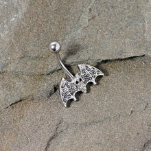 将图片加载到图库查看器，Clear Black Gem Bat Halloween Belly Ring
