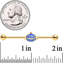 Load image into Gallery viewer, 14G Gold Tone Blue Teapot Industrial Barbell 38mm
