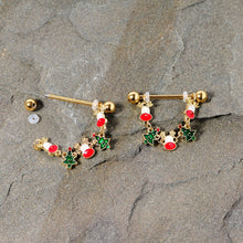 Load image into Gallery viewer, 14G 9/16 Gold Tone Reindeer Christmas Tree Dangle Nipple Ring Set
