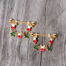 Load image into Gallery viewer, 14G 9/16 Gold Tone Reindeer Christmas Tree Dangle Nipple Ring Set
