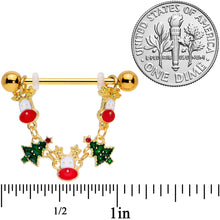 Load image into Gallery viewer, 14G 9/16 Gold Tone Reindeer Christmas Tree Dangle Nipple Ring Set
