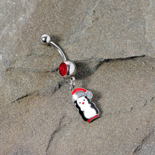 Load image into Gallery viewer, Red Gem Holiday Penguin Christmas Dangle Belly Ring
