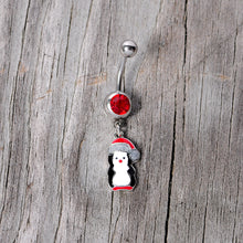 Load image into Gallery viewer, Red Gem Holiday Penguin Christmas Dangle Belly Ring
