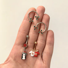 Load image into Gallery viewer, 14G 9/16 Holly Christmas Horseshoe Nipple Ring Set
