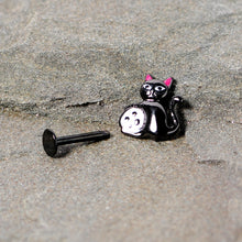 Load image into Gallery viewer, 16G 5/16 Black Cat Skull Halloween Labret Monore Tragus
