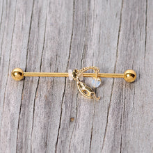 Load image into Gallery viewer, 14G Clear Gem Gold Tone Mouse Moon Industrial Barbell 38mm
