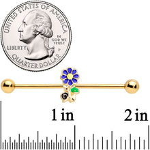 Load image into Gallery viewer, 14G Gold Tone Blue Green Snail Flower Industrial Barbell 38mm
