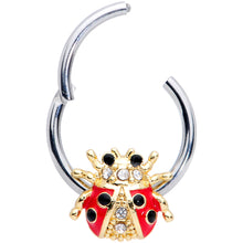 将图片加载到图库查看器，16G 3/8 Clear Gem Red Black Ladybug Hinged Segment Ring
