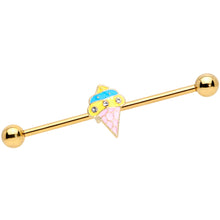 Load image into Gallery viewer, 14G Clear Gem Gold Tone Ice Cream Cone Industrial Barbell 38mm
