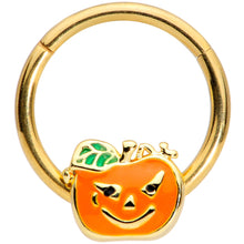 Load image into Gallery viewer, 16G 3/8 Gold Tone Pumpkin Halloween Hinged Segment Ring
