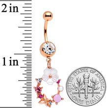 Load image into Gallery viewer, Clear Pink Gem Rose Gold Tone Wreath Flower Dangle Belly Ring
