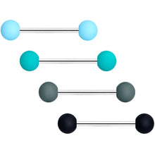 将图片加载到图库查看器，Blue Green Grey Black Matte Ball Barbell Tongue Ring Set of 4
