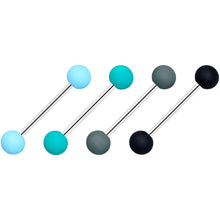 将图片加载到图库查看器，Blue Green Grey Black Matte Ball Barbell Tongue Ring Set of 4
