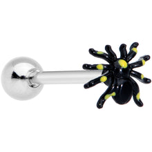 Load image into Gallery viewer, Black Yellow Spooky Spider Halloween Barbell Tongue Ring
