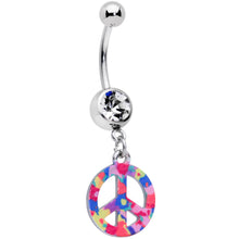 Load image into Gallery viewer, Clear Gem Hippie Rainbow Peace Sign Dangle Belly Ring
