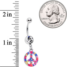 Load image into Gallery viewer, Clear Gem Hippie Rainbow Peace Sign Dangle Belly Ring
