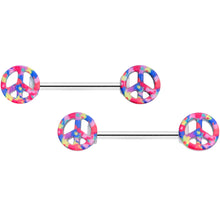 Load image into Gallery viewer, 14G 5/8 Hippie Rainbow Peace Sign Barbell Nipple Ring Set

