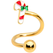Load image into Gallery viewer, 14G 3/8 Gold Tone Candy Cane Christmas Spiral Twister Belly Ring
