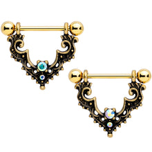 Load image into Gallery viewer, 14G 5/8 Aurora Gem Gold Tone Baroque Bat Nipple Shield Set
