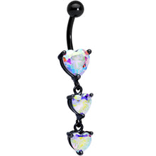 Load image into Gallery viewer, Aurora CZ Gem Black Triple Heart Dangle Belly Ring
