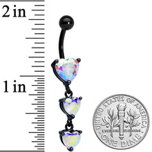 Load image into Gallery viewer, Aurora CZ Gem Black Triple Heart Dangle Belly Ring
