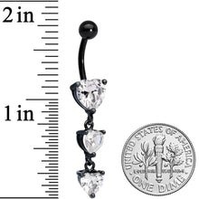 将图片加载到图库查看器，Clear CZ Gem Black Triple Heart Dangle Belly Ring
