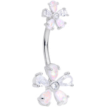 Load image into Gallery viewer, White Faux Opal Five Petal Flower Double Mount Belly Ring
