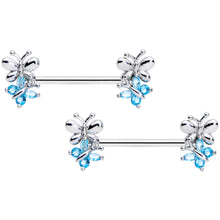 Load image into Gallery viewer, 14G 5/8 Aqua CZ Gem Butterfly Barbell Nipple Set

