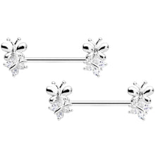 Load image into Gallery viewer, 14G 5/8 Clear CZ Gem Butterfly Barbell Nipple Set
