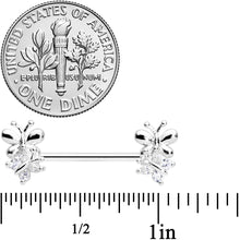 Load image into Gallery viewer, 14G 5/8 Clear CZ Gem Butterfly Barbell Nipple Set
