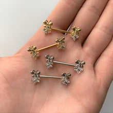 Load image into Gallery viewer, 14G 5/8 Clear CZ Gem Butterfly Barbell Nipple Set
