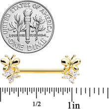 Load image into Gallery viewer, 14G 5/8 Clear CZ Gem Gold Tone Butterfly Barbell Nipple Set
