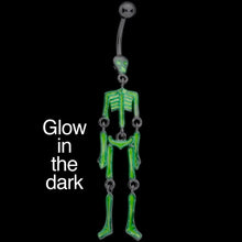 Load image into Gallery viewer, Green Hinged Halloween Skeleton Dangle Belly Ring
