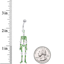 Load image into Gallery viewer, Green Hinged Halloween Skeleton Dangle Belly Ring
