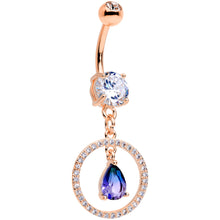 将图片加载到图库查看器，Blue Green CZ Gem Rose Gold Tone Drop Loop Dangle Belly Ring
