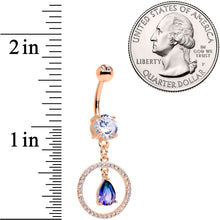 将图片加载到图库查看器，Blue Green CZ Gem Rose Gold Tone Drop Loop Dangle Belly Ring
