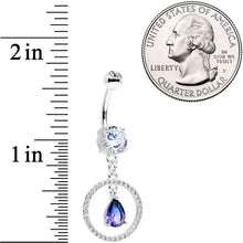 将图片加载到图库查看器，Blue Green CZ Gem Drop Loop Dangle Belly Ring
