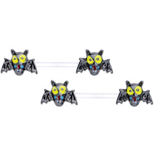 Load image into Gallery viewer, 14G 9/16 Clear Bioplast Vampire Bat Barbell Nipple Ring Set
