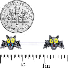 Load image into Gallery viewer, 14G 9/16 Clear Bioplast Vampire Bat Barbell Nipple Ring Set
