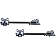 Load image into Gallery viewer, 14G 9/16 Black Cat Mouse Halloween Barbell Nipple Ring Set
