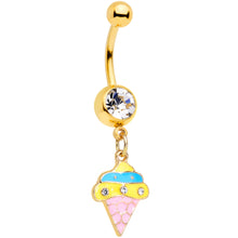 Load image into Gallery viewer, Clear Gem Gold Tone Pink Blue Ice Cream Cone Dangle Belly Ring
