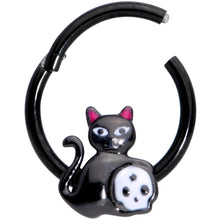 将图片加载到图库查看器，16G 3/8 Black Cat Skull Halloween Hinged Segment Ring
