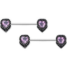 Load image into Gallery viewer, 14G 9/16 Pink Gem Regal Valentine Heart Barbell Nipple Ring Set
