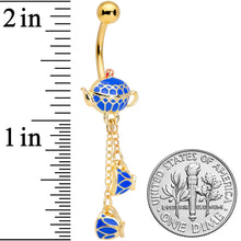 将图片加载到图库查看器，Gold Tone Blue Teacups Teapot Dangle Belly Ring
